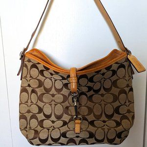 COACH Hampton Khaki Brown Signature Clip Slim Hobo Bag 6091